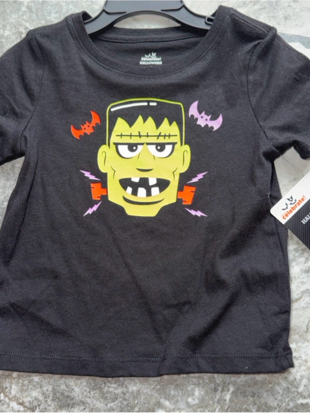 Way to Celebrate Kids' Black Halloween Frankenstein Graphic Tee bats 2T
